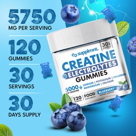 supplmnt. supplmnt Creatine Gummies with Electrolytes, 5000mg Creatine Monohydrate, Blueberry Flavour, 120 Gummies C Vegan, Gluten-Free, Non-GMO C Food Supplement C 30-Day Supply