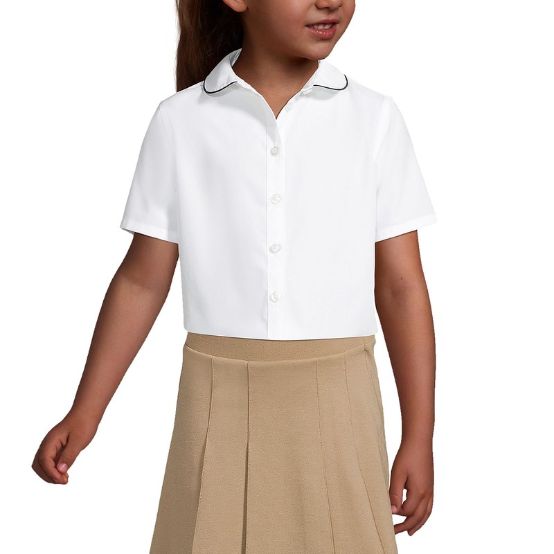 Lands' End Uniform Girls Piped Broadcloth Peter Pan Blouse White/Classic