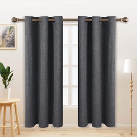 LORDTEX Linen Look Textured Blackout Curtains with Thermal Insulated Liner - Heavy Thick Grommet Window Drapes for Bedroom, 40 x 84 Inches, Grey, Set of 2 Panels