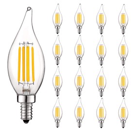 LUXRITE Vintage Candelabra LED Bulb 60W Equivalent, 550 Lumens, 3000K Soft White, Chandelier Light Bulbs 5W, Dimmable, Flame Tip Clear Glass, Filament Candle Bulbs, E12 Base (16 Pack)