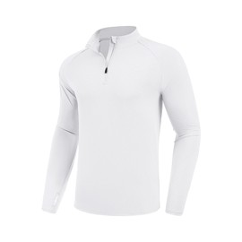 PINSPARK Quarter Zip Pullover Mens UV Protection Shirts Men Rash Guard Long Sleeve Workout Shirts Lightweight for Fishing Surfing White