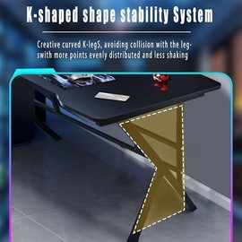 Syekcl Ergonomic Large Gaming Desk, 40 Inch Computer Desk, K-Shaped Desk, PC Gaming Workstation Home Office Desks, Space-Saving, Easy to Assemble (Black, 40 Inch)