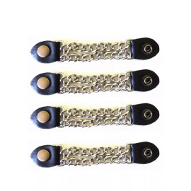 AK MANI USA 4 pc Motorcycle Vest Extenders Plain 6.5 Inch Long Chain Chrome with Leather