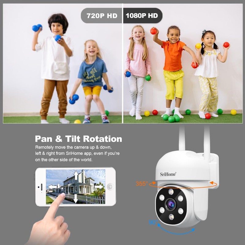 SRIHOME 1080P WiFi Surveillance PTZ IP Camera Humanoid Detection and