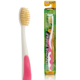 MOUTHWATCHERS - cepillo para polvo de dientes suave para niños, color rosa, ultra limpio, manual para dientes y encías sensibles, por Dr. Plotka