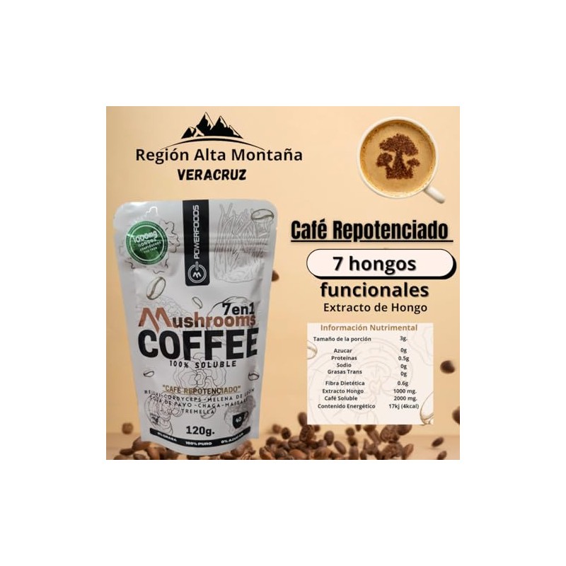 Mushrooms Coffee 7 en 1 Caf Soluble con 7 Hongos