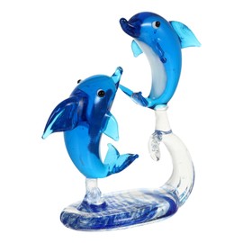 Double Crystal Glass Dolphins Figurines Collectibles, Miniature Handmade Sea Animal Sculpture Statue, Birthday for Women Men Kids, Home Office Desk Decorations