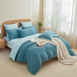 YASMENG Double Muslin Bed Linen 135 x 200 cm Petrol Blue Bed Linen Muslin 100% Cotton Bed Linen Soft Breathable Cuddly Duvet Cover Set 2-Piece with Zip and 80 x 80 cm Pillowcase