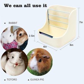 HERCOCCI Rabbit Hay Food Bin Feeder and Bunny Water Bottle Set, Hay Food Feeder Bowls Manger Rack with 500ml Hanging Water Dispenser Prevent Knock Over for Rabbit Guinea Pig Chinchilla (Large, White)