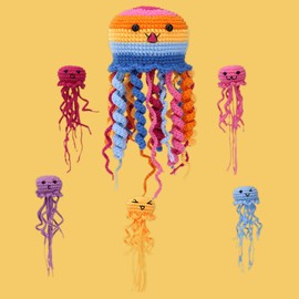 YILIFEIDA Crochet Kit for Beginners - All-Inclusive Starter Set with Yarn, Crochet Hooks, Step-by-Step Guide, Stitch Markers, and Accessories - Ideal for Adults, Teens - Jellyfish