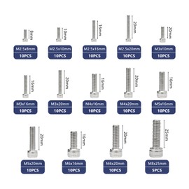 M2.5-M8 Hex Socket Head Cap Screw Metric Thread Hexagon Allen Machine Bolt 135Pcs M2.5 M3 M4 M5 M6 M8 304 Stainless Steel Metal Standard Fastener Hardware Assortment Set for Home Furniture Fastener