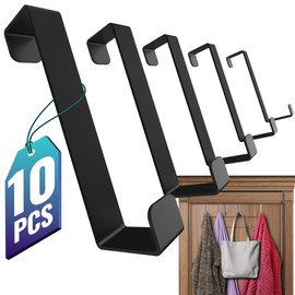 4happy Door Hooks for Hanging, Pack of 10 in Black - Solid Coat Hooks Door Hooks for Hanging Individually or as Door Hook Rack, Door Coat Rack for Hanging