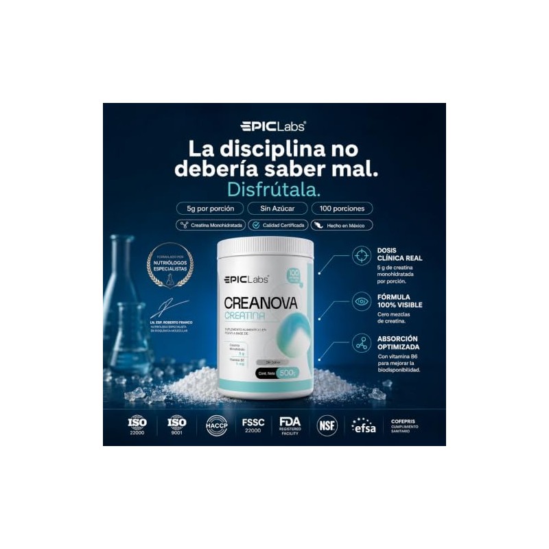 Epic Labs CreaNova® Creatina Monohidratada con Vitamina B6, Alta Pureza,