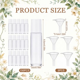 150 Pcs Glass Essential Oil Roller Bottles 10 ml, Clear,White