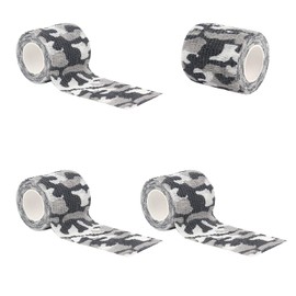 BOROLA Self-Adhesive Protective Camouflage Tape Cling Scope Wrap Camo Stretch Bandage for Camping,Flashlights,Bicycle,Range Finder Camera etc.（4Pcs, White Black Camo