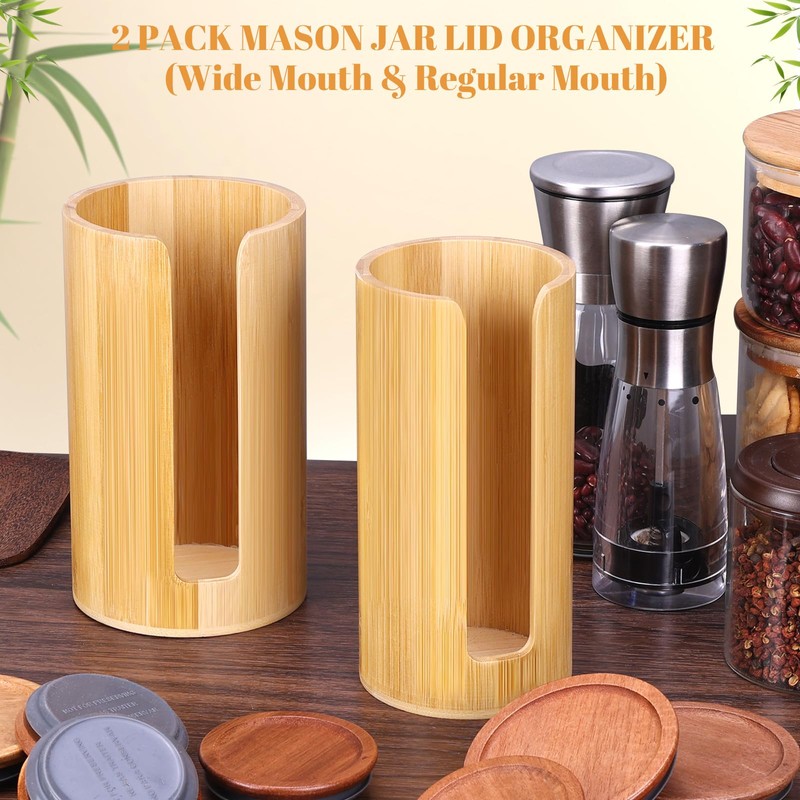 AFOROEOA 2 Pack Bamboo Mason Jar Lid Organizer - Vertical