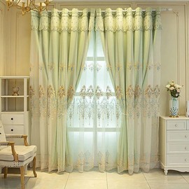 Amidoudou 1 Pair European Curtains with Valance Attached Double Layer Curtains for Living Room Bedroom (Blue,51x84 Inch)