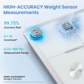 Etekcity Smart Scale for Body Weight and Fat Percentage, Digital Bathroom Accurate Weighing Machine for People's BMI Muscle, Bluetooth Electronic Body Composition Monitor Syncs with App, 400lb, White
