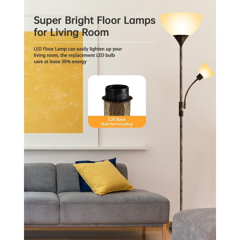 BoostArea Floor Lamps for Living Room, Standing Lamp, 71" Torchiere