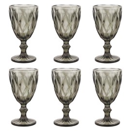 BTGLLAS Pure Grey Wine Glasses 6Pcs a Set Solid Colors Glass Goblets Colorful Dishwasher Safe Colored Glassware With An Embossed Vintage Colored Goblets Pattern Like Crystal (Glass, Grey)