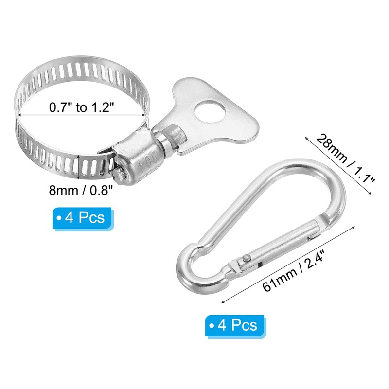 PATIKIL Adjustable Flagpole Clips 0.7-1.2 Inch, 4 Pcs Stainless Steel