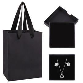 1 Set Small Gift Boxes, 8x8x1.6cm Kraft Jewellery Gift Box with Gift Bag(Black), Bracelet Necklace Earrings Gift Boxes for Anniversaries, Newyear, Birthdays or Weddings