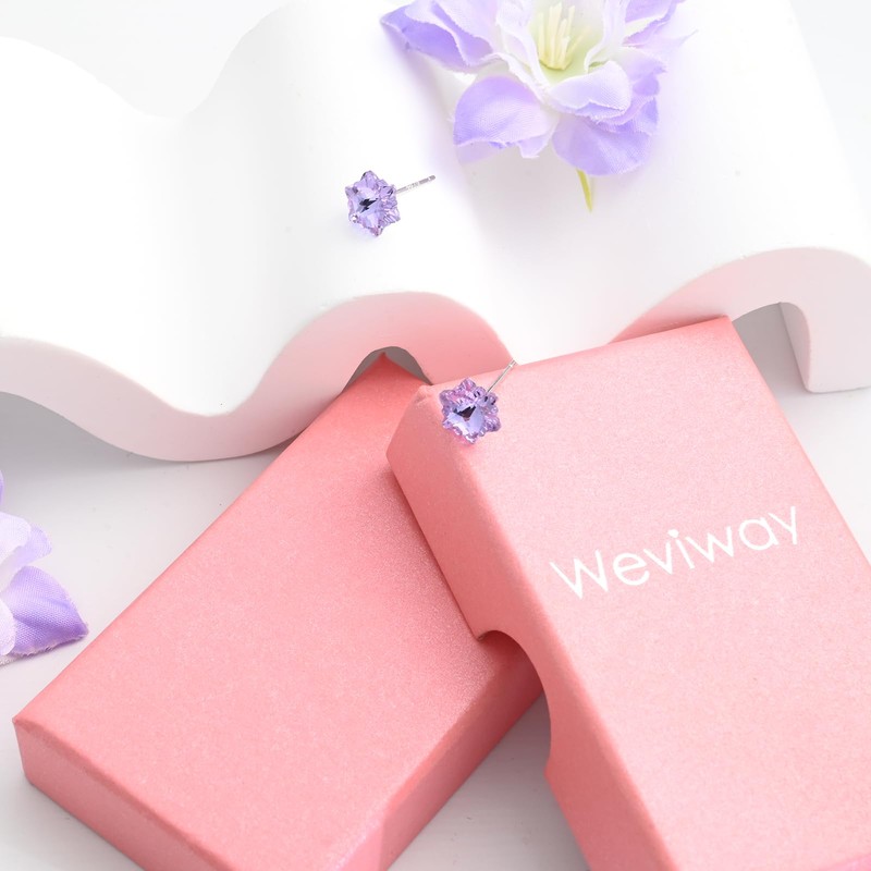 Weviway Sterling Silver Amethyst Star Stud Earrings, Purple Crystal, February