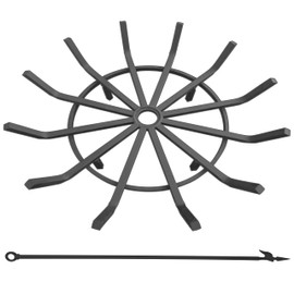 Americangaslogs Log Grate Wrought Iron Fire Pit Round Spider Wagon Wheel Firewood Heavy Duty 0.9in Bar Fireplace Stove Burning Rack Holder 4Legs (24 Inch)