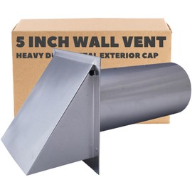 5 Inch Wall Vent Cap - Aluminum with Damper & Screen - Heavy Duty Hooded Metal Caps for Exterior Side Wall Exhaust - Spring Loaded Backdraft Damper by Vent Works