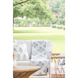 Hofdeco Premium Coastal Decorative Throw Blanket for Patio Couch Sofa, Baby Blue Floral with Piping, 47"x65"