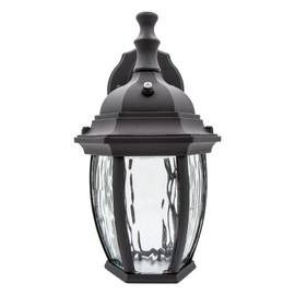 Maxxima LED Outdoor Wall Light - Features Clear Water Glass, 3000K Warm White, 580 Lumens, Dusk to Dawn Photocell Light Sensor, Patio or Porch Sconce Fixture, Ideal for Exterior Decor Lighting - Black