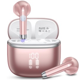 Bluetooth Headphones, Wireless Bluetooth 5.4 In-Ear Headphones with 4 ENC Noise Cancelling Mic, 40H Playtime with LED, IP7 Waterproof In-Ear Earphones for Work/Study/Leisure, Rose 2025