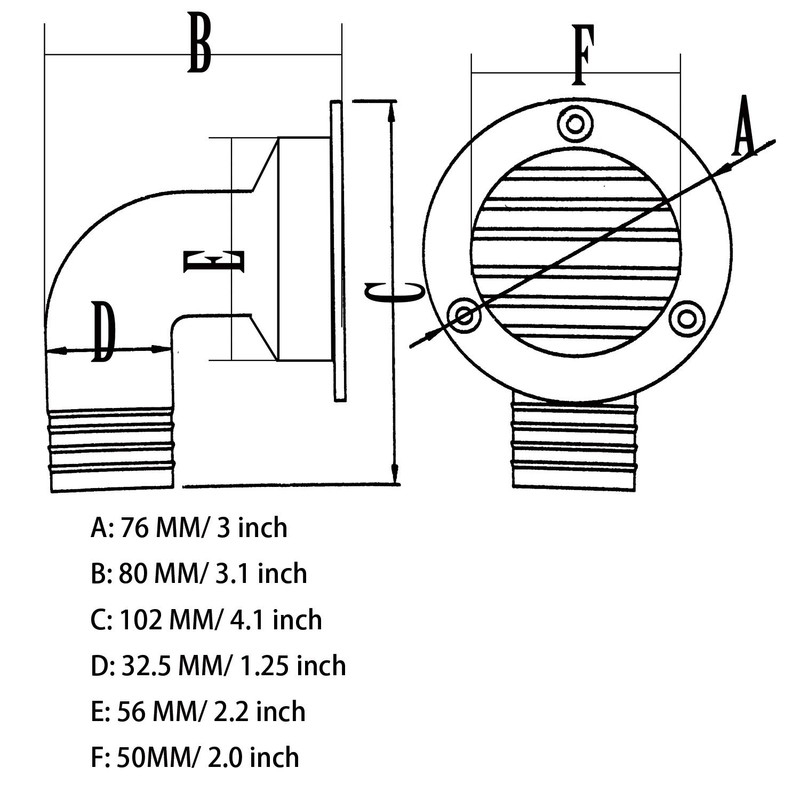 SHENGHUISS Boat Thru Hull Deck Drain Scupper 1-1/4 Inch (32mm)