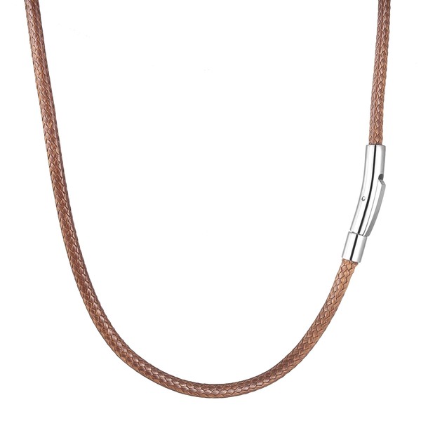 RWQIAN Mens Leather Necklace Cord Brown 76cm with Stainless Steel