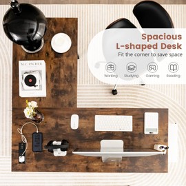 MEDIMALL L-shaped Desk with Power Outlets & USB Ports, 48” Computer Desk w/Storage Shelves & Robust Metal Frame, Space-saving Corner Desk for Working, Gaming, Writing (Rustic Brown)