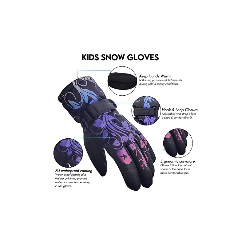 Guantes de esquí impermeables para niños, guantes de snowboard con