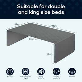 Waterproof bed pad with wings by GuardedSleep | Premium quality washable bed wetting sheet for adults or children with incontinence | Suitable for double and king size beds (Grey)