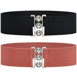 Cinturón elástico de cintura ancha para mujer, hebilla de ojo para corsé, camisas, vestido exterior, faja / cintura, talla grande, Negro y rosa claro., M