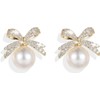 Pearl Bow Earrings for Women 14k Gold/Silver Plated Pearl Bowknot Drop Dangle Earrings Dainty Pearl Stud Statement trendy Earring for Women Jewelry Gifts (Pearl White)