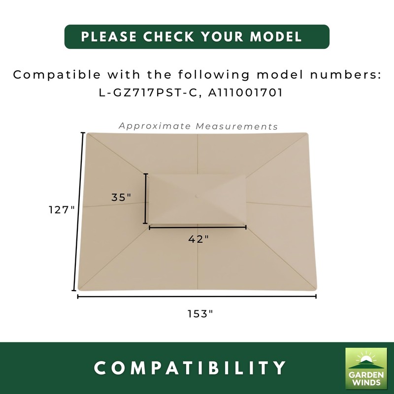 Garden Winds Reinforced RipLock 350 Replacement Canopy Top Cover Compatible