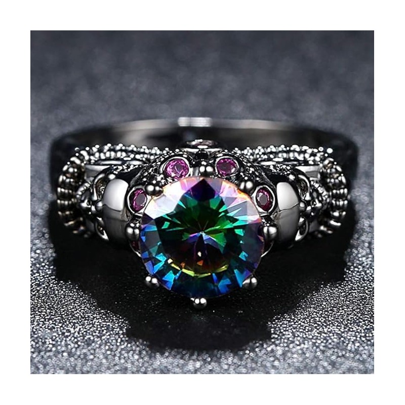 Skull Head Ring with Diamond Set and Colored Zircon Ring