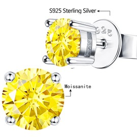 Yellow Moissanite Stud Earrings 2ct D Color VVS1 Clarity Solitaire Round Cut Earrings 18K Gold Plated S925 Sterling Silver Moissanite Jewelry for Women