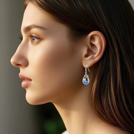 HPQQ Sea Turtle Earrings for Women Sterling Silver Teardrop Palm Tree Earrings Blue Opal Wave Ocean Summer Jewelry Mother's Day Jewelry Gifts for Women Her