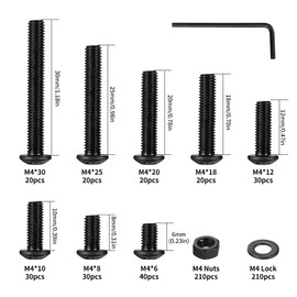 630 Pcs M4 Nuts and Bolts Set, Hex Socket Button Head Cap Screws Bolts and Nuts Set, Round Head Hex Socket Head Machine Bolts and Nuts and Washers Assortment Kit, Carbon Steel, Black