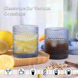 abrwyy Blue Drinking Glasses Set of 6, 10 oz Hobnail Drinking Glasses - Blue Vintage Glassware for Beer, Cocktail, Soda, Juice, Coffee and Various Mixed Drinks