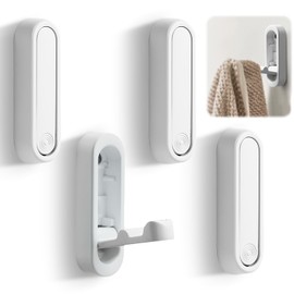 teasteam Foldable Wall Hooks 4Pcs Folding Coat Hook for Hanging Bearing Load 33lb/15kg Wall Mount Heavy Duty No Rust Zinc Alloy Hook with 4Pcs Screws for Hanging Coat & Bags & Hat (Matte White)