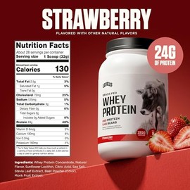 Levels Grass Fed Whey Protein Powder, No Artificials, 24G of Protein, Strawberry, 2LB