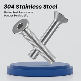 BNUOK #4-40 Screws, 100Pcs #4-40 x 1/4 Inch Flat Head Socket Cap Machine Screws, 304 Stainless Steel 18-18 Countersunk Bolts, Full Thread (with Hex Spanner)