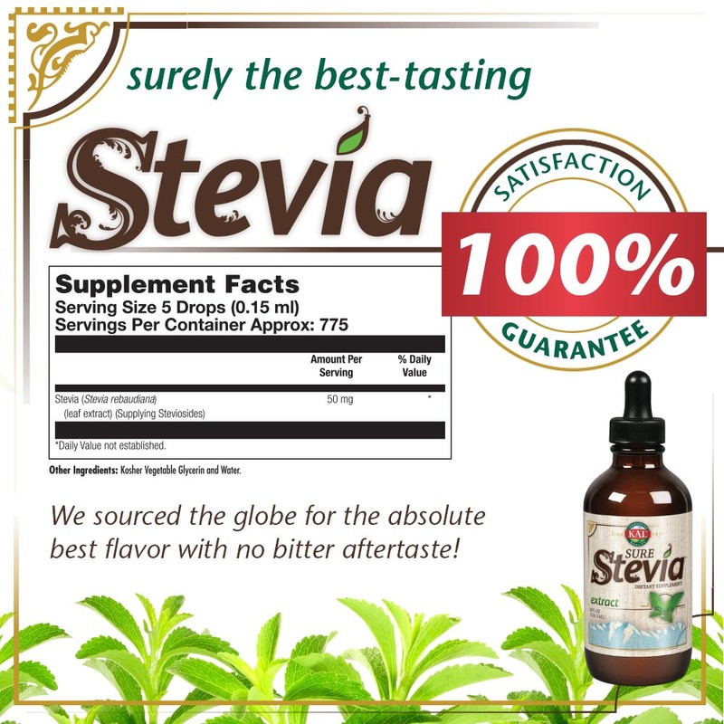 KAL Sure Stevia Extract Zero Calorie Sweetener, Low Carb, Plant
