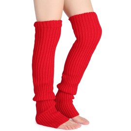 Pareberry Women's Winter Over Knee High Footless Socks Knit Warm Long Leg Warmers (Red)